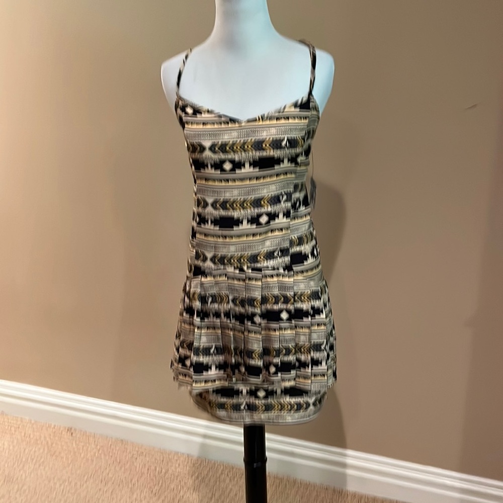 Volcom black, grey, & yellow patterned spaghetti strap mini dress